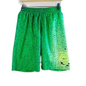 Nike Boys Swim Trunks L 12-13Y Green Swoosh Print Quick Dry Board Shorts Shark‎